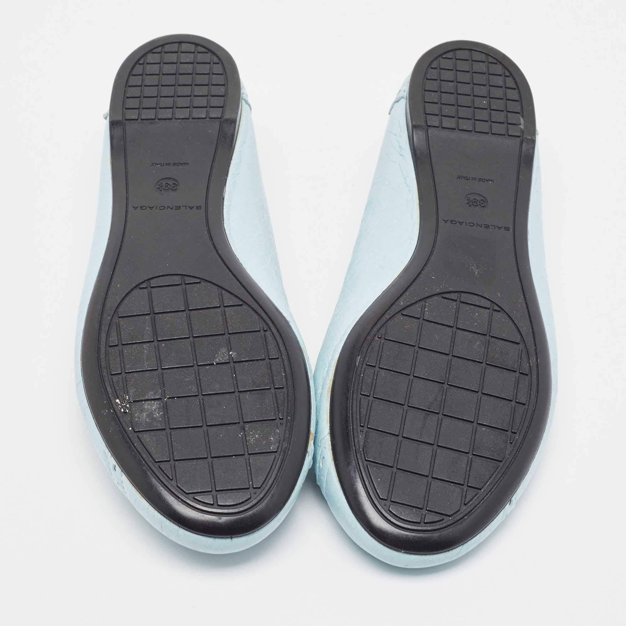 Balenciaga Light Blue Textured Leather Studded Arena Ballet Flats Size 39.5 2