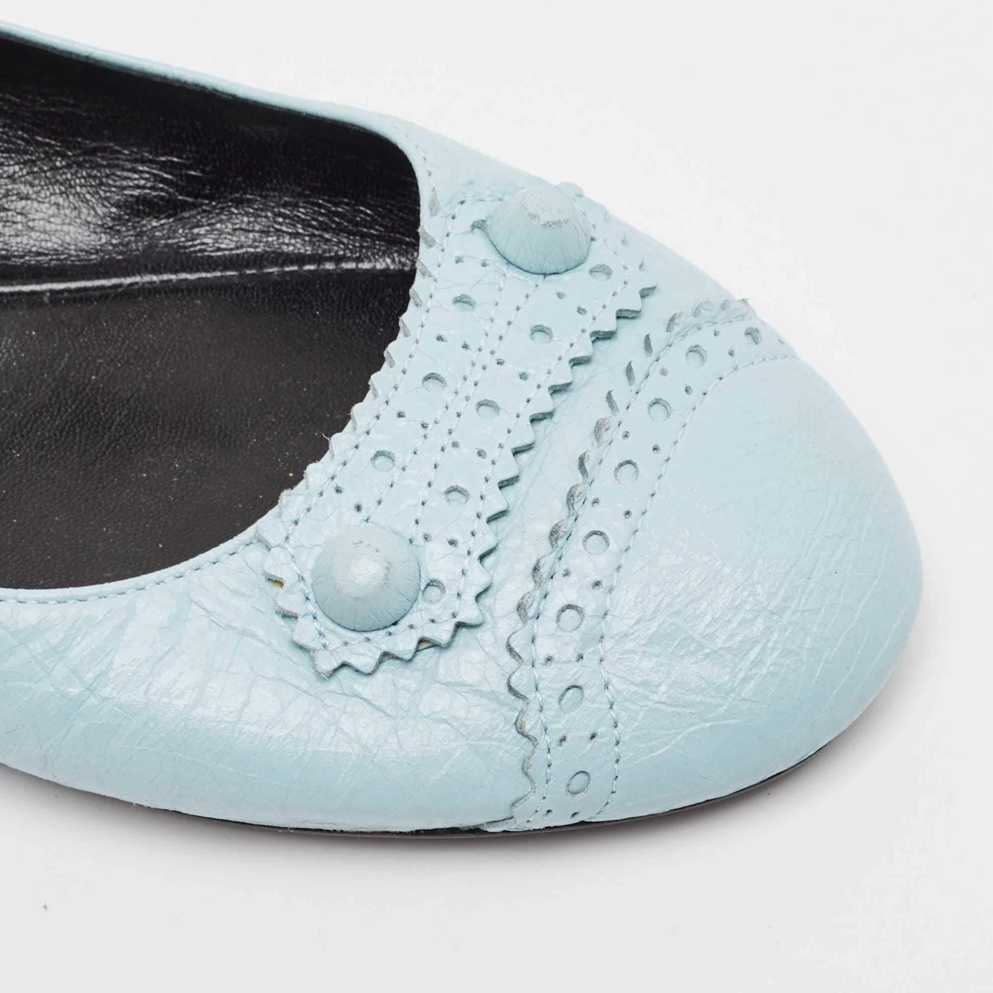 Balenciaga Light Blue Textured Leather Studded Arena Ballet Flats Size 39.5 3