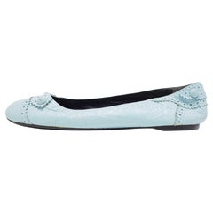 Used Balenciaga Light Blue Textured Leather Studded Arena Ballet Flats Size 39.5