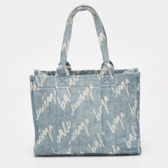 Balenciaga Light Blue/White Denim Logo Tote