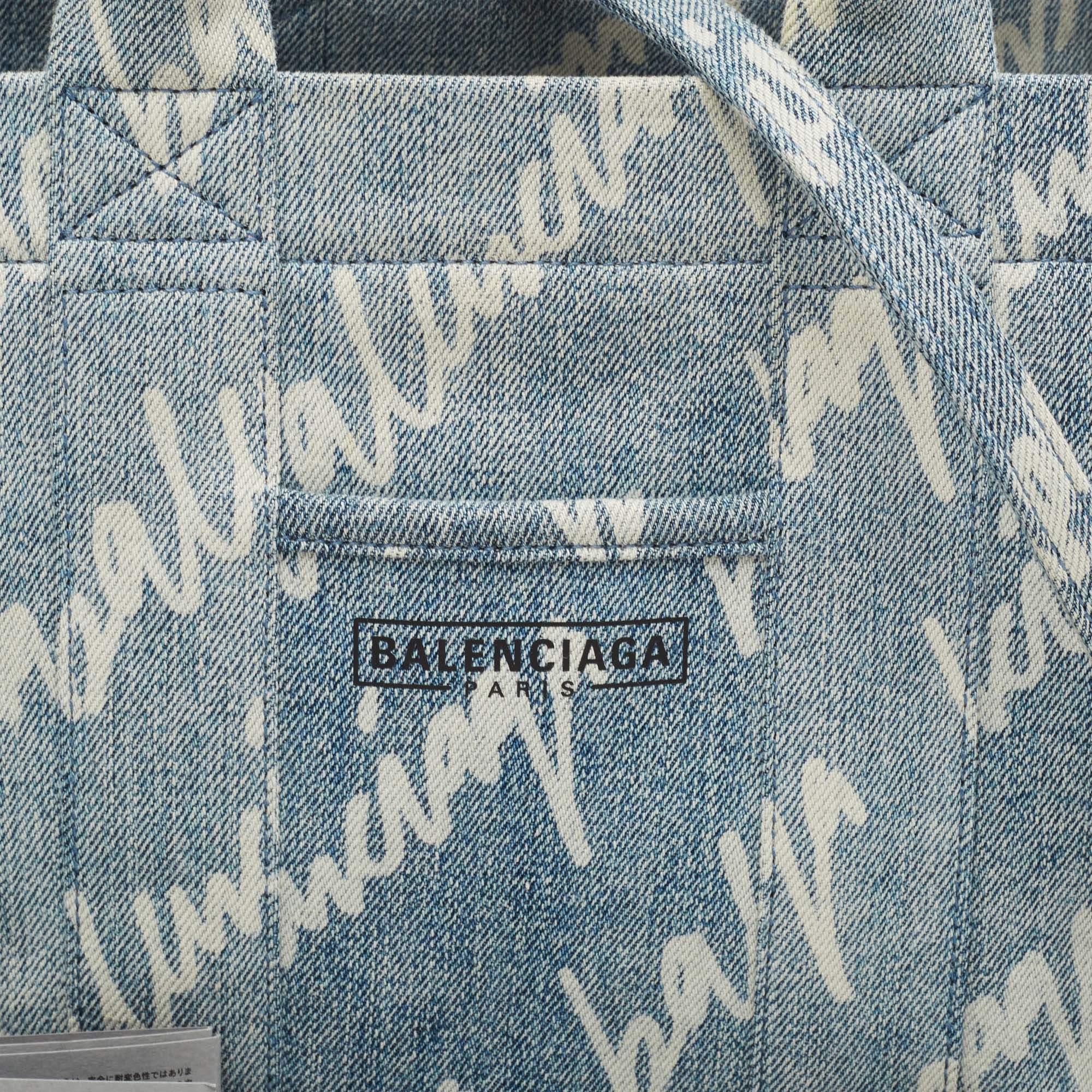 Balenciaga Light Blue/White Denim Logo Tote 4