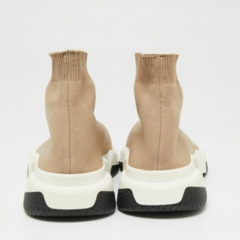 Beige Balenciaga Light Brown Knit Fabric Speed Trainer Sneakers Size 39 For Sale