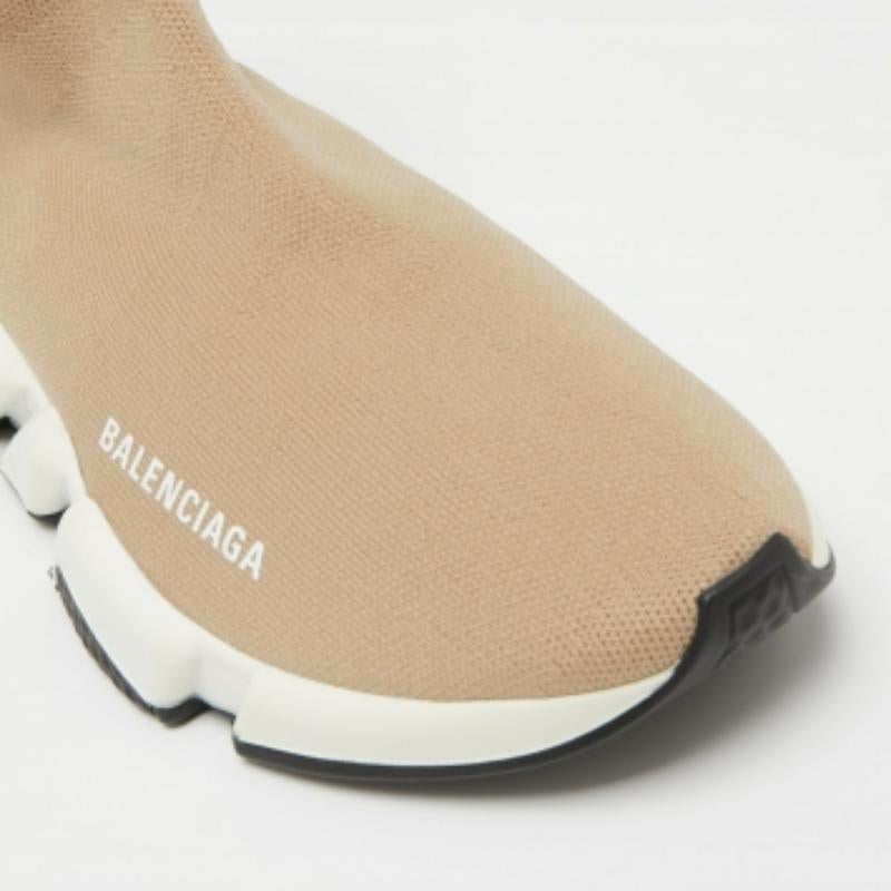 Balenciaga Light Brown Knit Fabric Speed Trainer Sneakers Size 39 For Sale 3