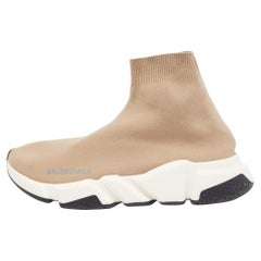 Balenciaga Light Brown Knit Fabric Speed Trainer Sneakers Size 39