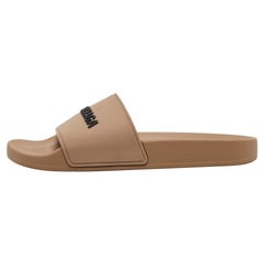 Balenciaga Light Brown Rubber Embossed Logo Slides Size 37