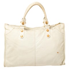 Balenciaga Light Cream Leather GH Voyage Weekender Bag