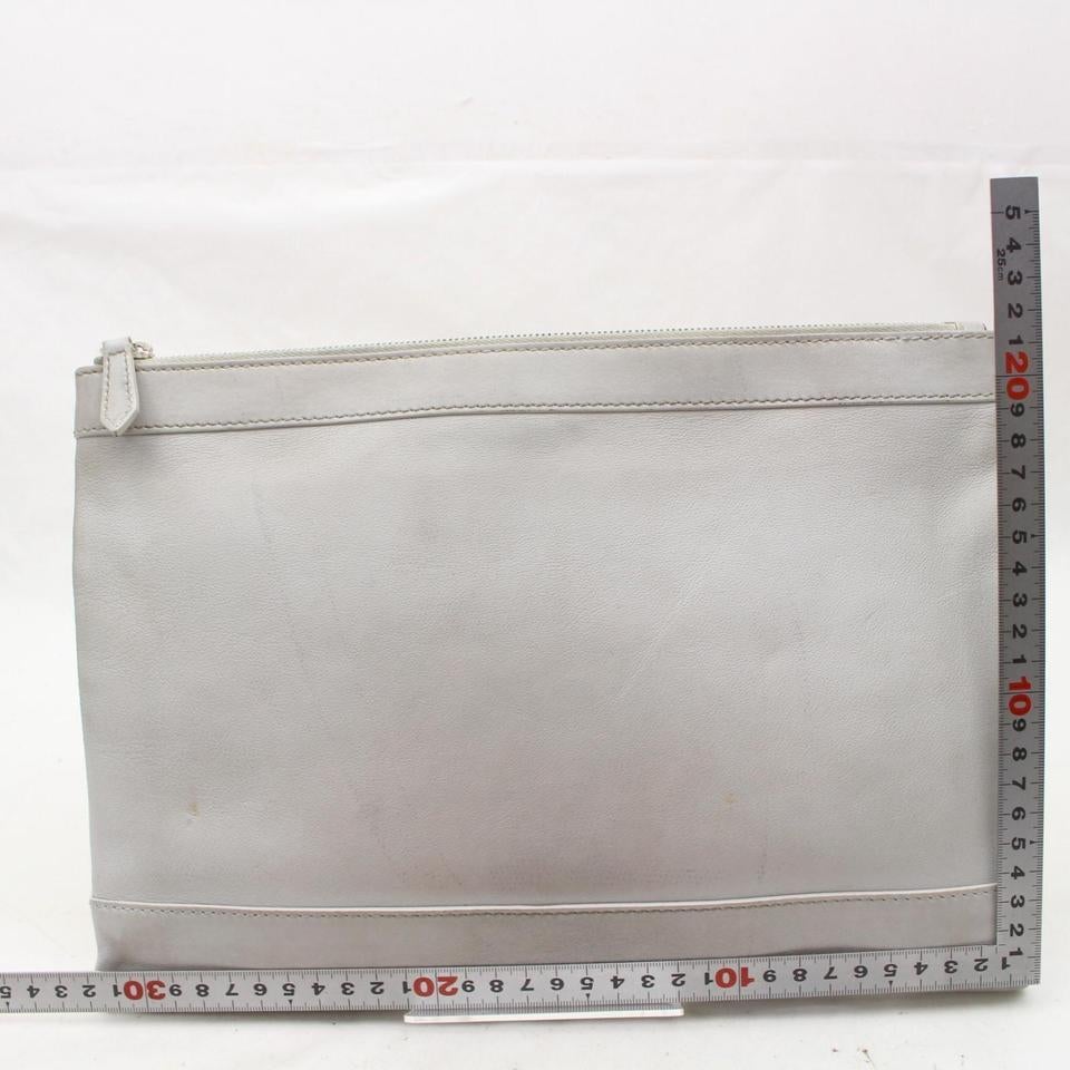 Women's Balenciaga Light Everyday Zip Pouch 868540 Grey Leather Clutch For Sale
