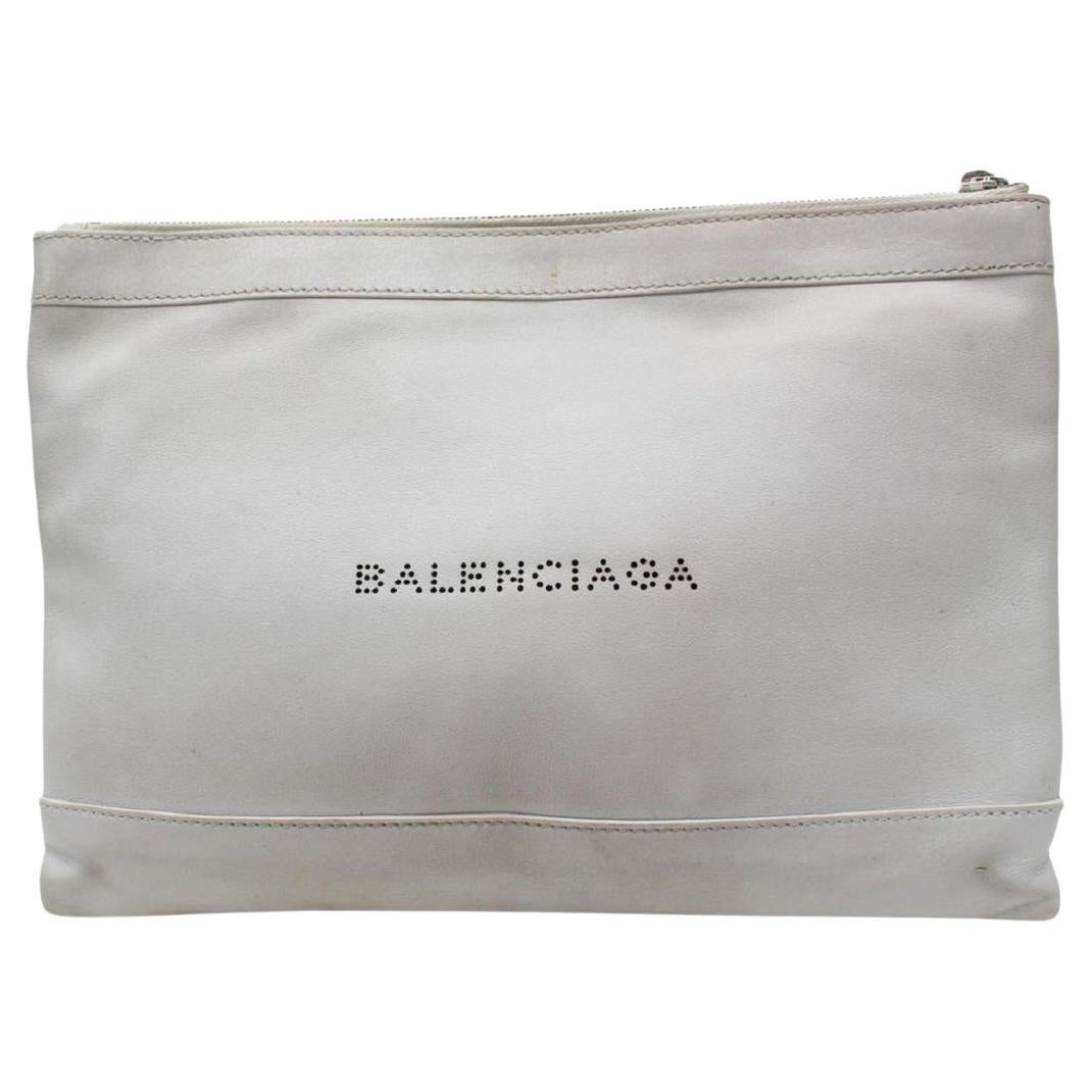 Balenciaga Light Everyday Zip Pouch 868540 Grey Leather Clutch For Sale