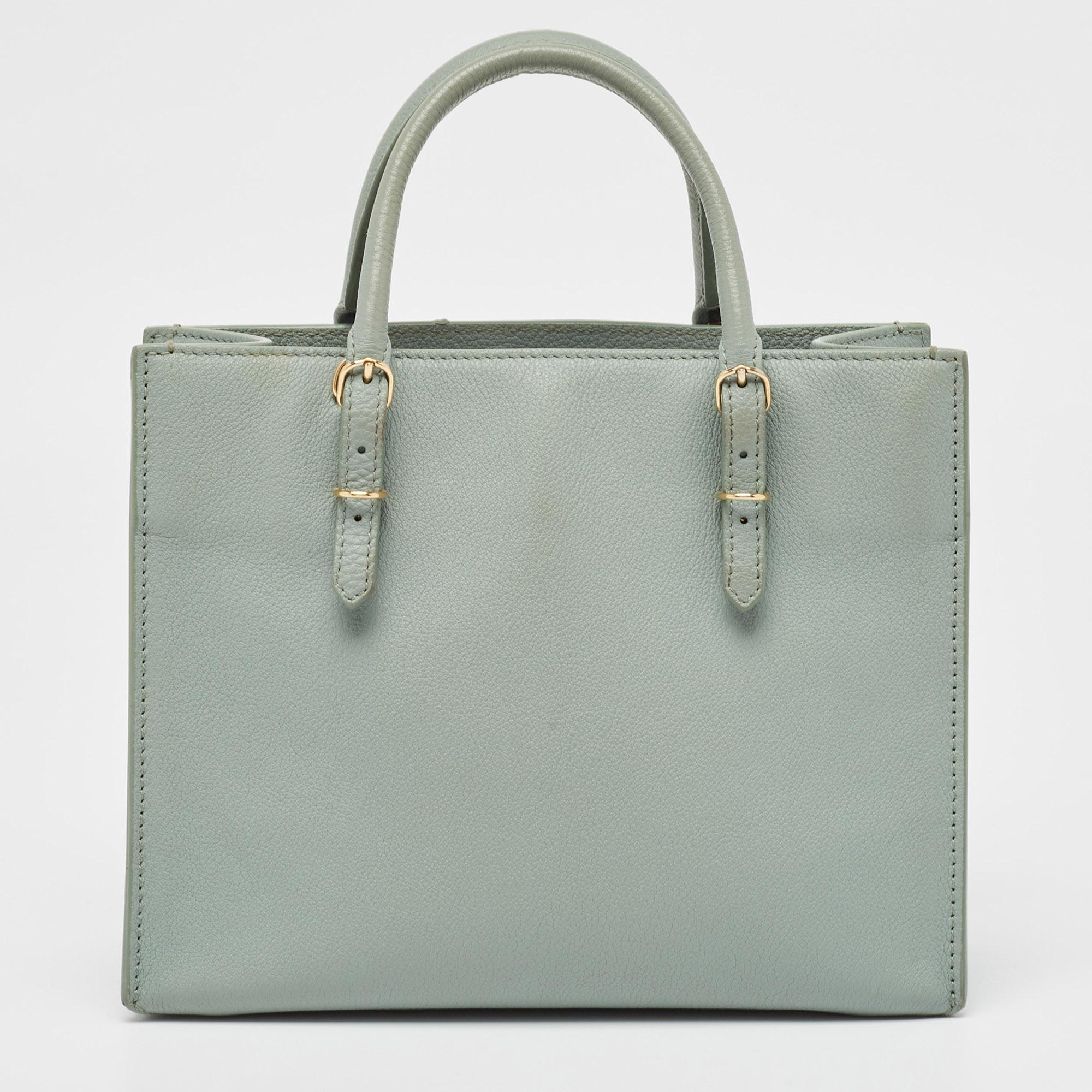 Women's Balenciaga Light Green Leather Mini Papier A4 Tote