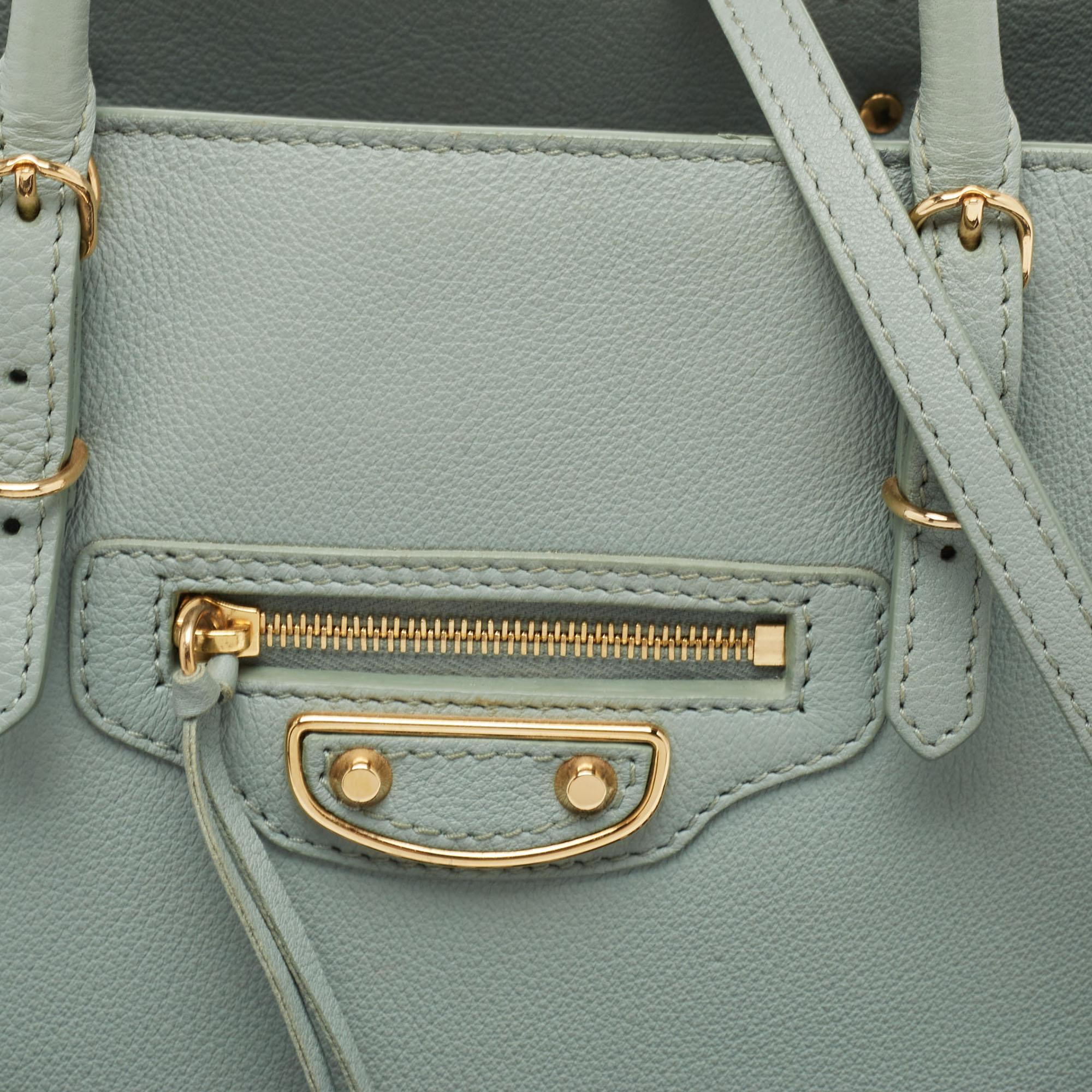 Balenciaga Light Green Leather Mini Papier A4 Tote 1