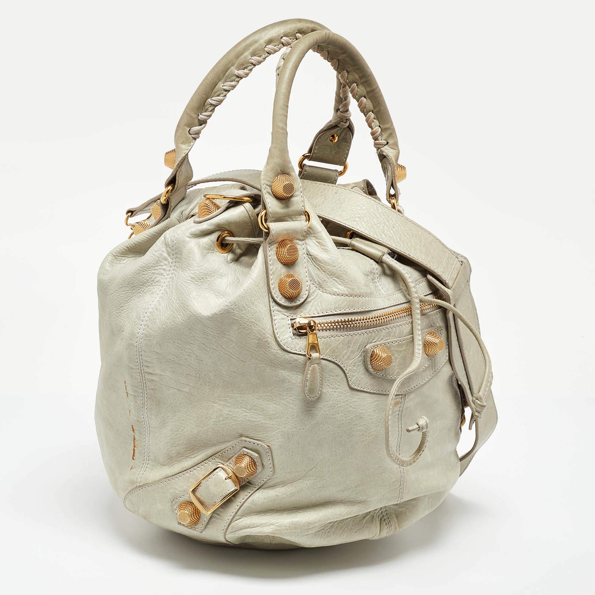 Beige Balenciaga Light Grey Leather GGH Pompon Hobo For Sale