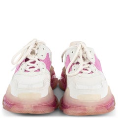 BALENCIAGA light grey & pink leather TRIPLE S Sneakers Shoes 36