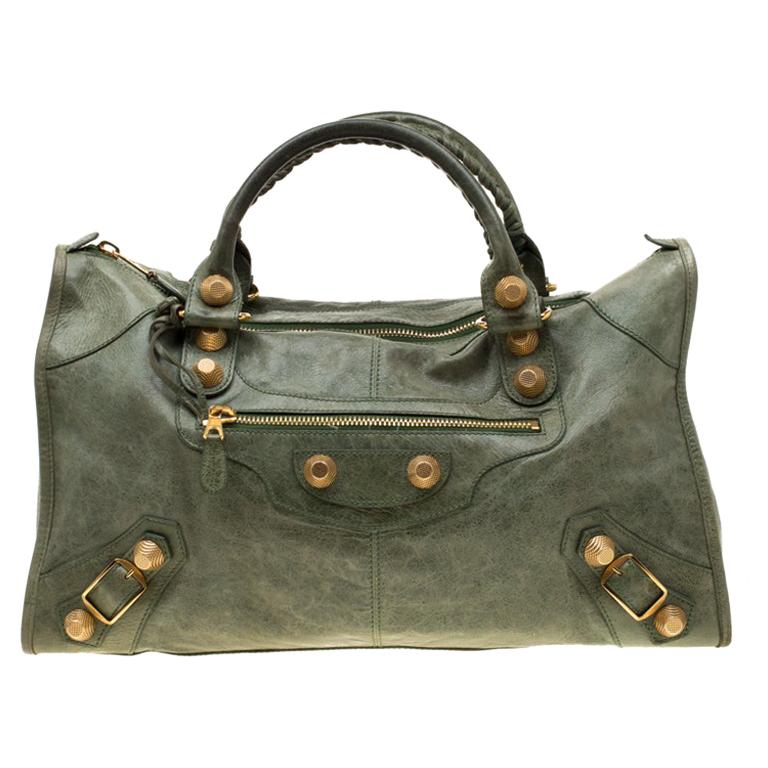 Balenciaga Light Olive Leather Giant 21 Gold Work Tote For Sale at 1stDibs