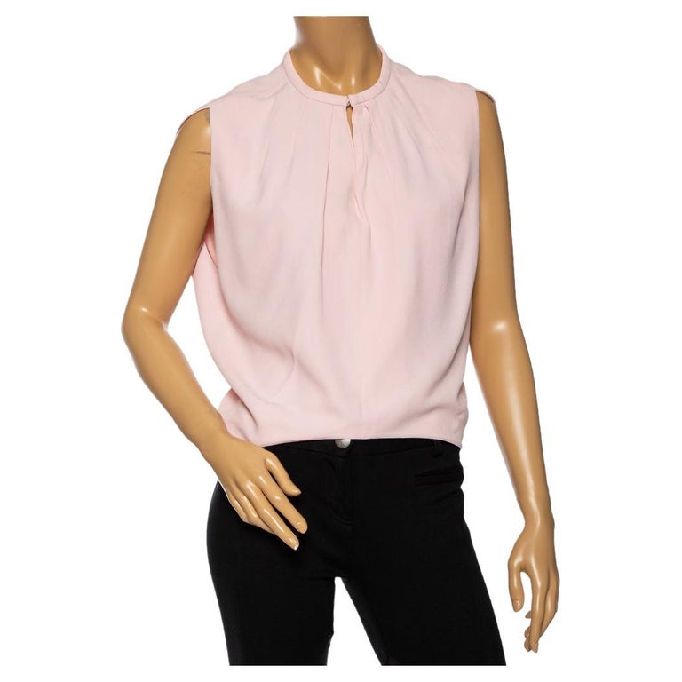 Balenciaga Light Pink Crepe Pleated Neck Detail Oversized Blouse S For Sale  at 1stDibs