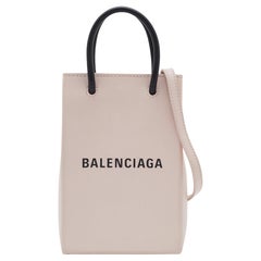 Balenciaga Light Pink Leather Shopping Phone Holder Bag