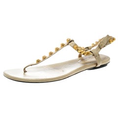 Balenciaga Light Yellow Studded Leather Arena Thong Sandals Size 38