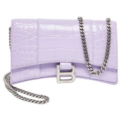 Balenciaga Lilac Croc Embossed Leather Hourglass Wallet on Chain