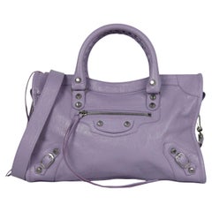 Balenciaga Fliederfarbenes Lammfell Leder Kleine Le City Crossbody Tasche