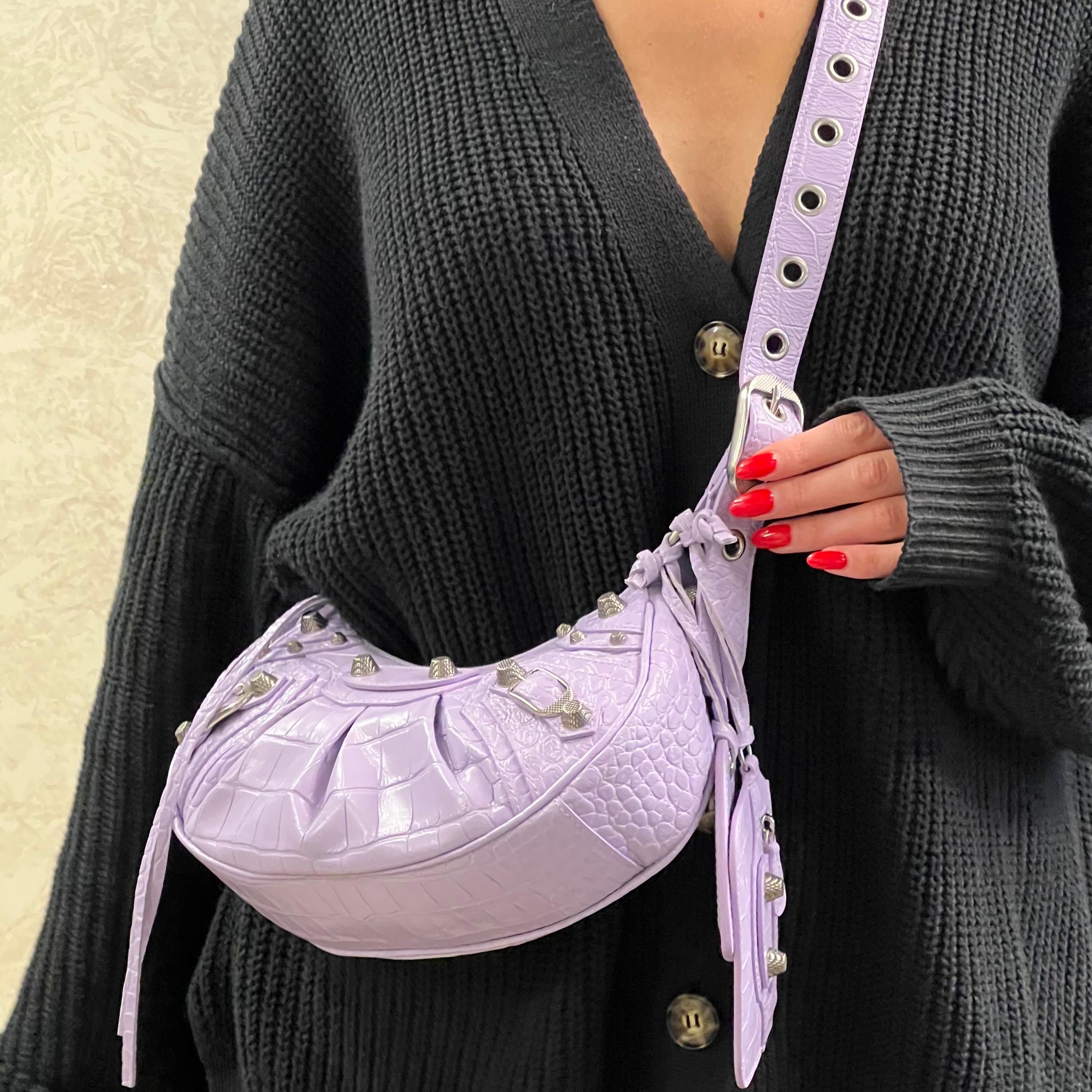 Balenciaga Lilac Le Cagole Croc Effect Leather Ladies Shoulder Bag 1
