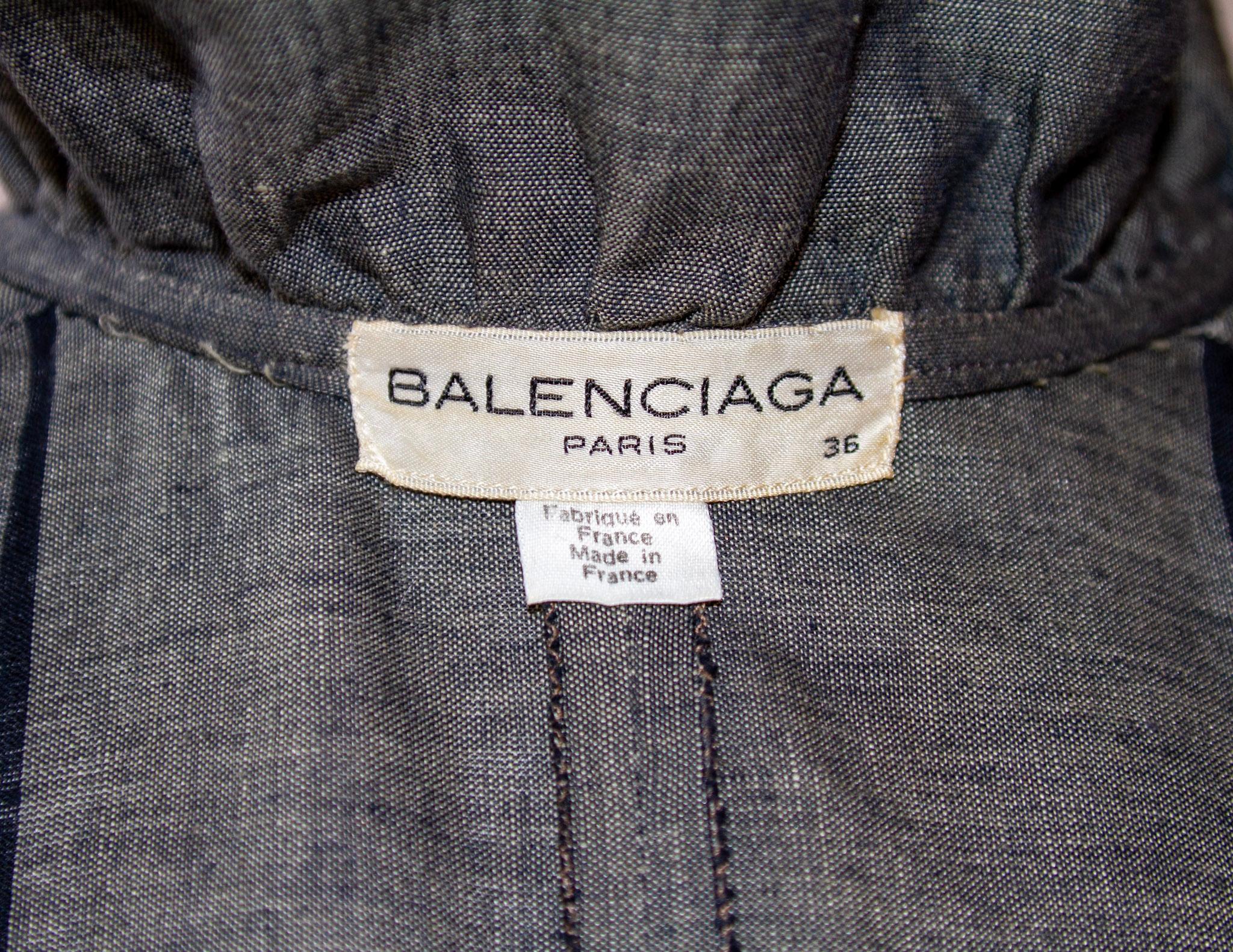 BALENCIAGA Dreistufiges Kleid aus Leinen und Seide mit Rüschen, ca. 1980er Jahre im Angebot 5