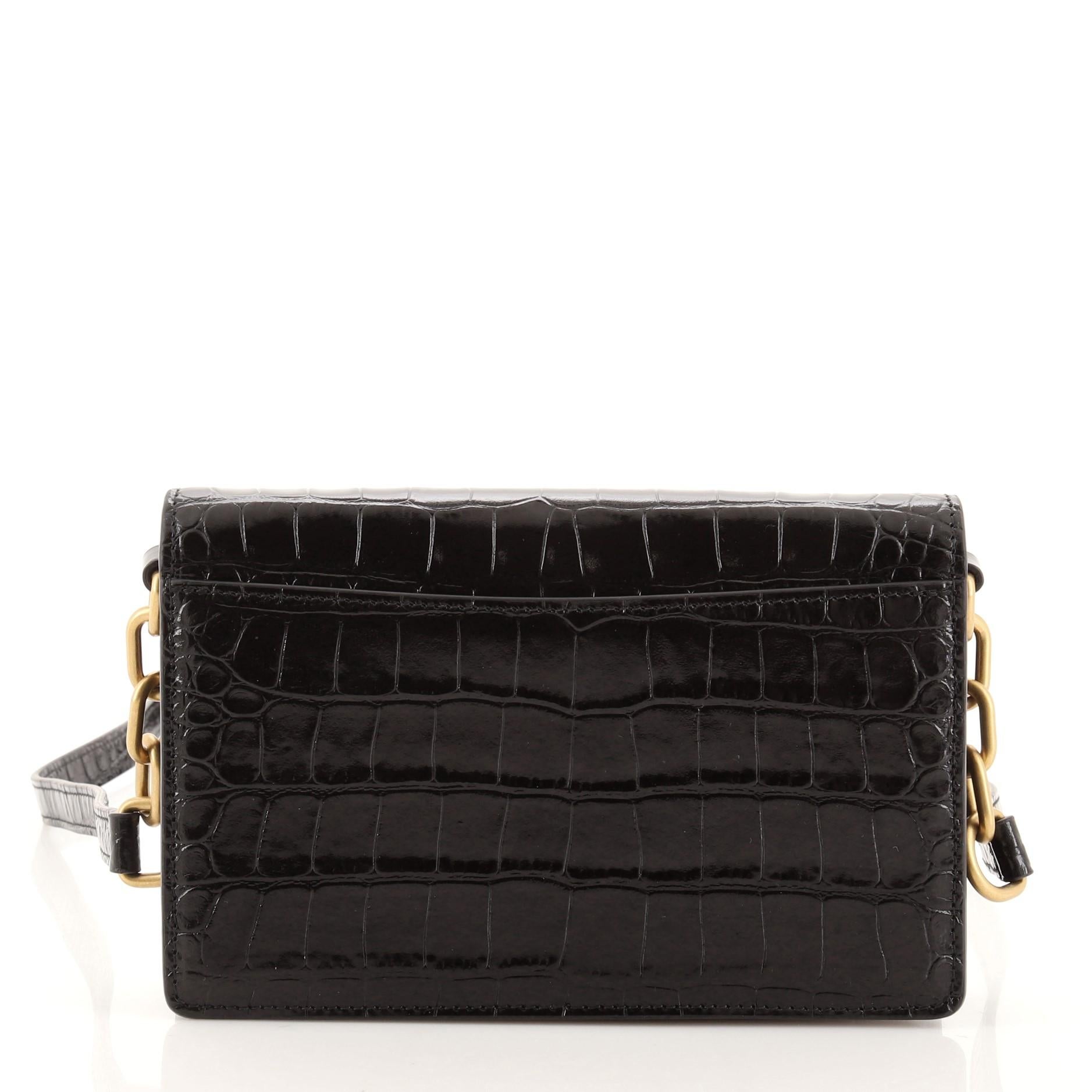 Black Balenciaga Lock Bag Crocodile Embossed Leather Small