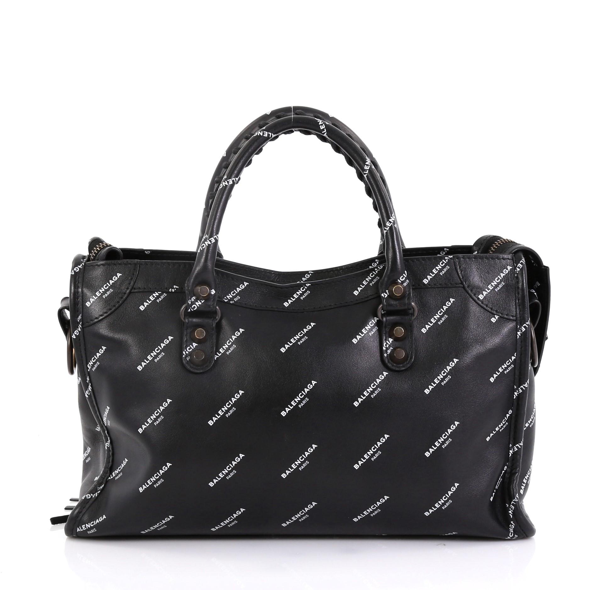 Black Balenciaga Logo City Classic Studs Bag Leather Small