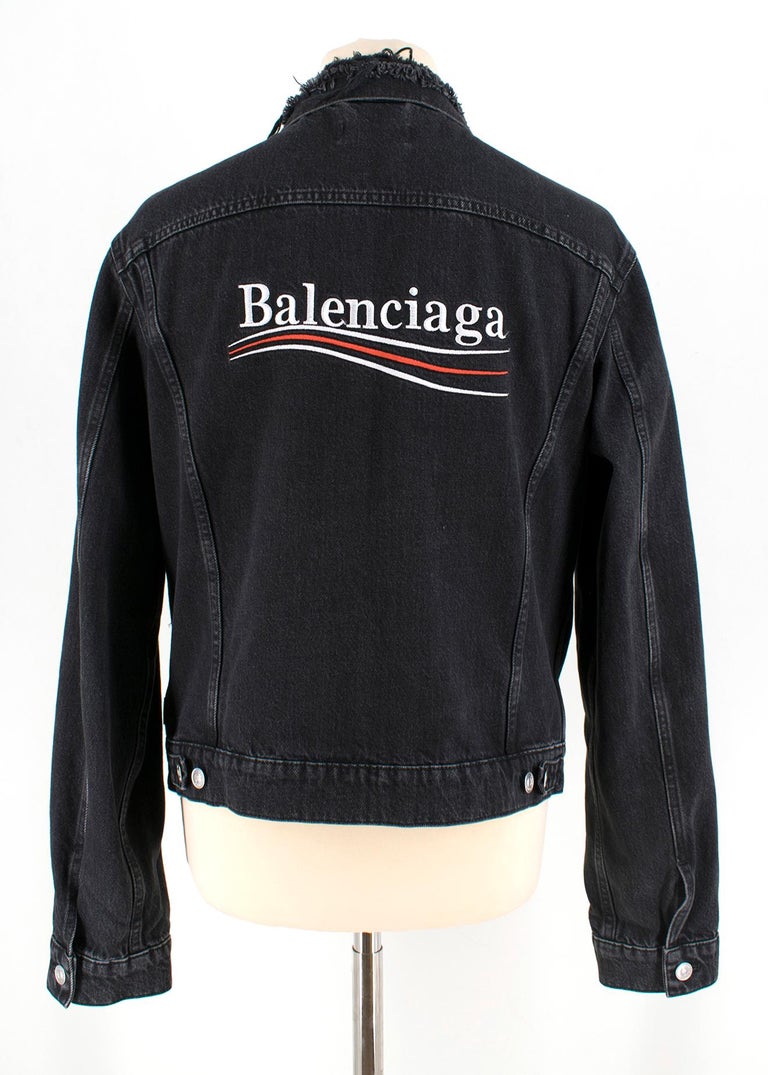 Balenciaga Logo-Embroidered Distressed Denim Jacket SIZE 46 at 1stDibs |  balenciaga size 46 jacket
