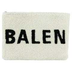 Balenciaga Logo Print Shearling Clutch