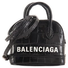 Balenciaga Logo Ville Bag Crocodile Embossed Leather Nano