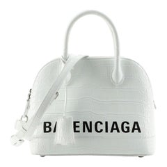 Balenciaga Logo Ville Bag Crocodile Embossed Leather Small