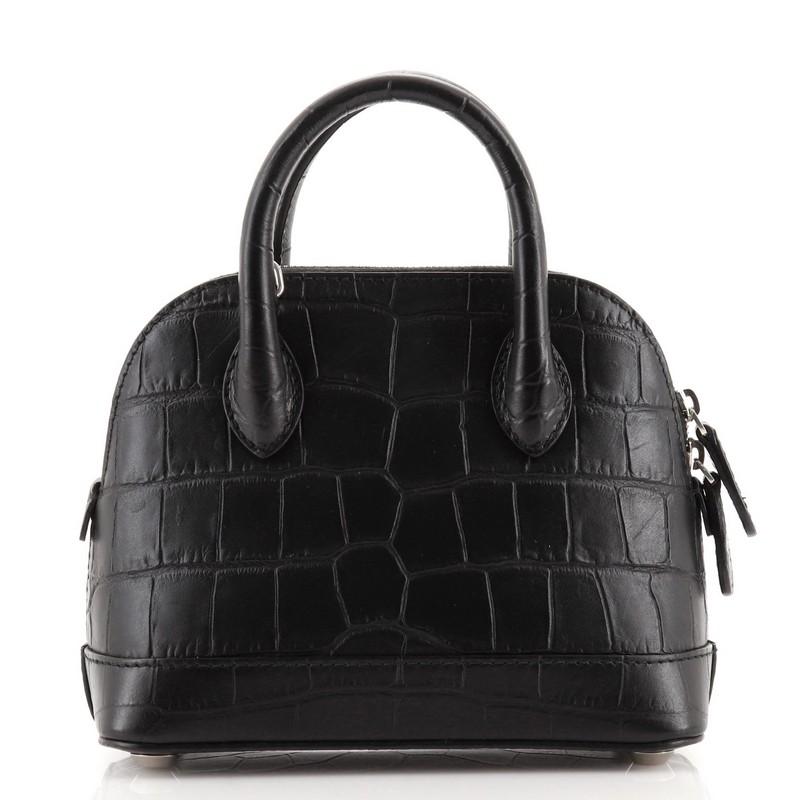 Black Balenciaga Logo Ville Bag Crocodile Embossed Leather XXS