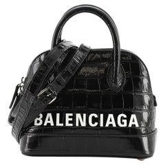 Balenciaga Logo Ville Bag Crocodile Embossed Leather XXS