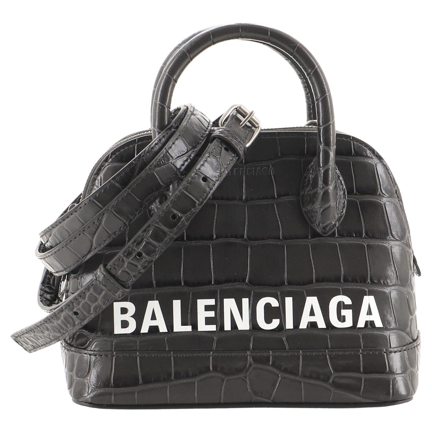 Balenciaga Logo Ville Bag Crocodile Embossed Leather XXS For Sale at 1stDibs
