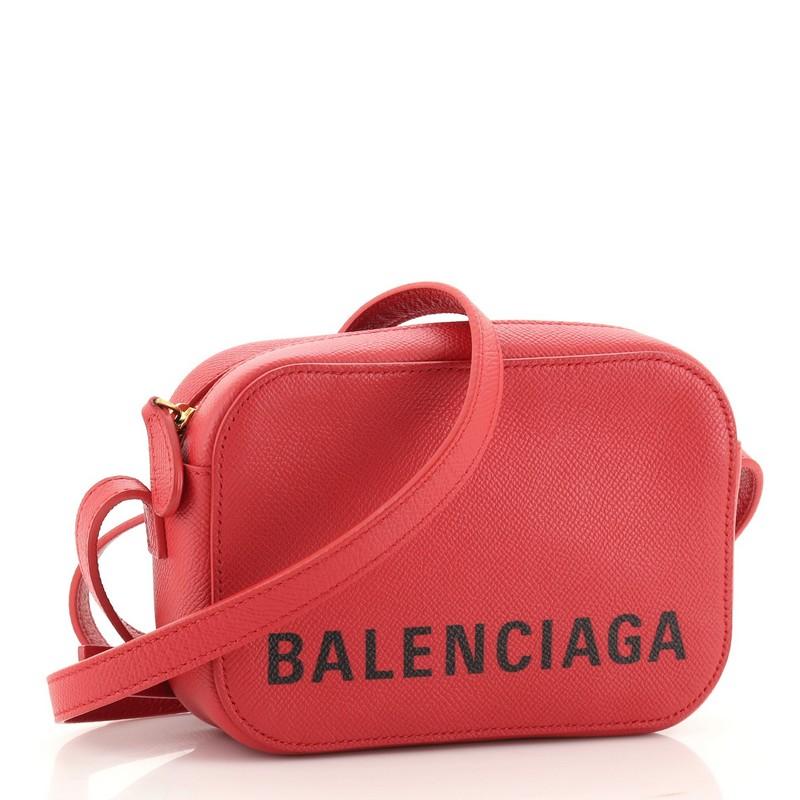 Red Balenciaga Logo Ville Camera Bag Leather XS