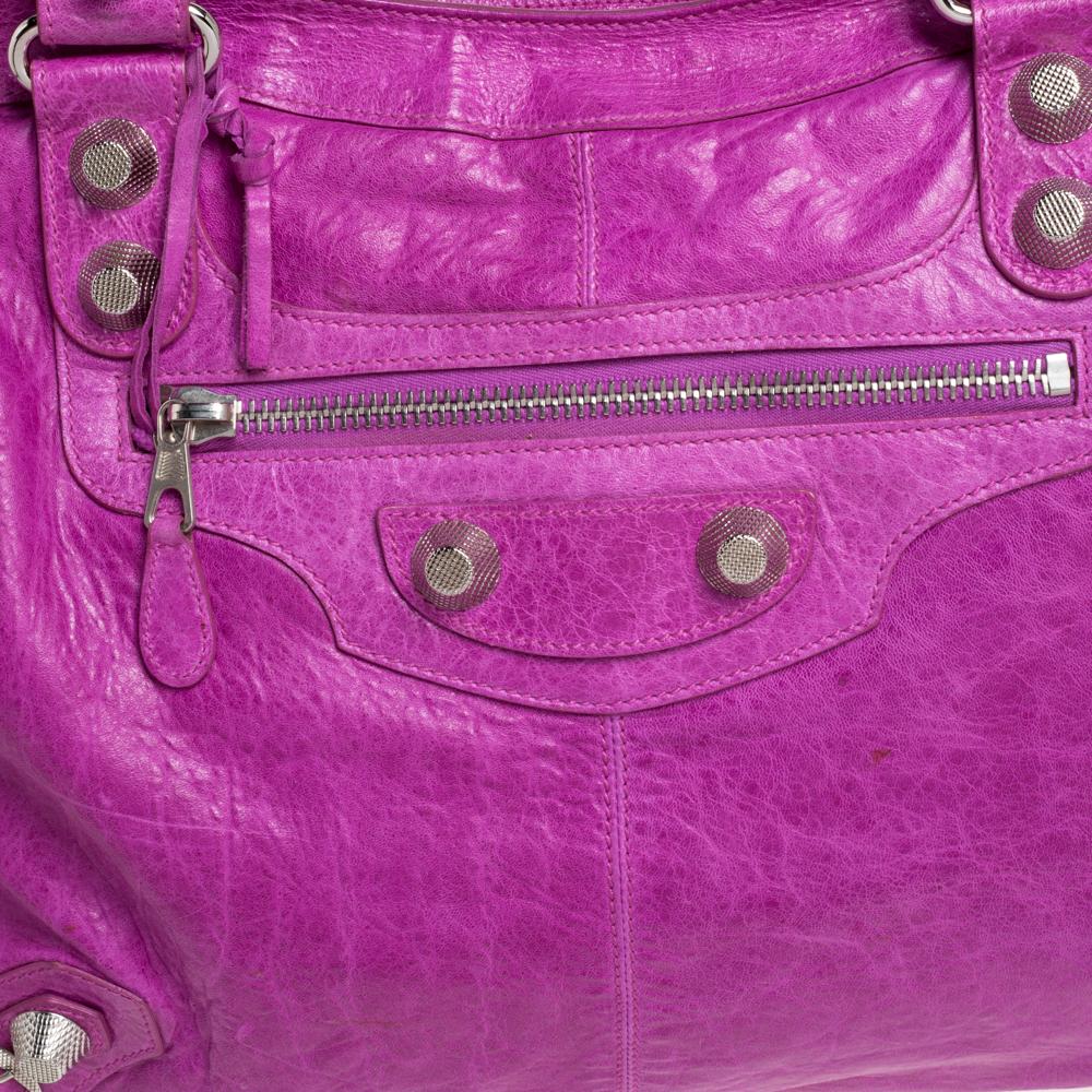 Purple Balenciaga Magenta Leather RTT Silver Giant Hardware Bag