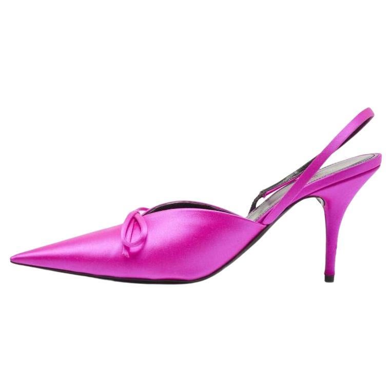 Balenciaga Magenta Satin Knife Bow Slingback Pumps Size 40