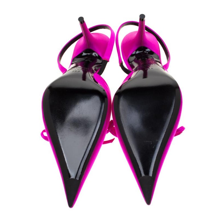 Balenciaga Magenta Satin Knife Bow Slingback Sandals Size 39.5 at 1stDibs