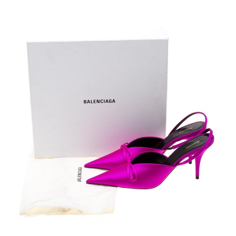 Balenciaga Magenta Satin Knife Bow Slingback Sandals Size 39.5 3