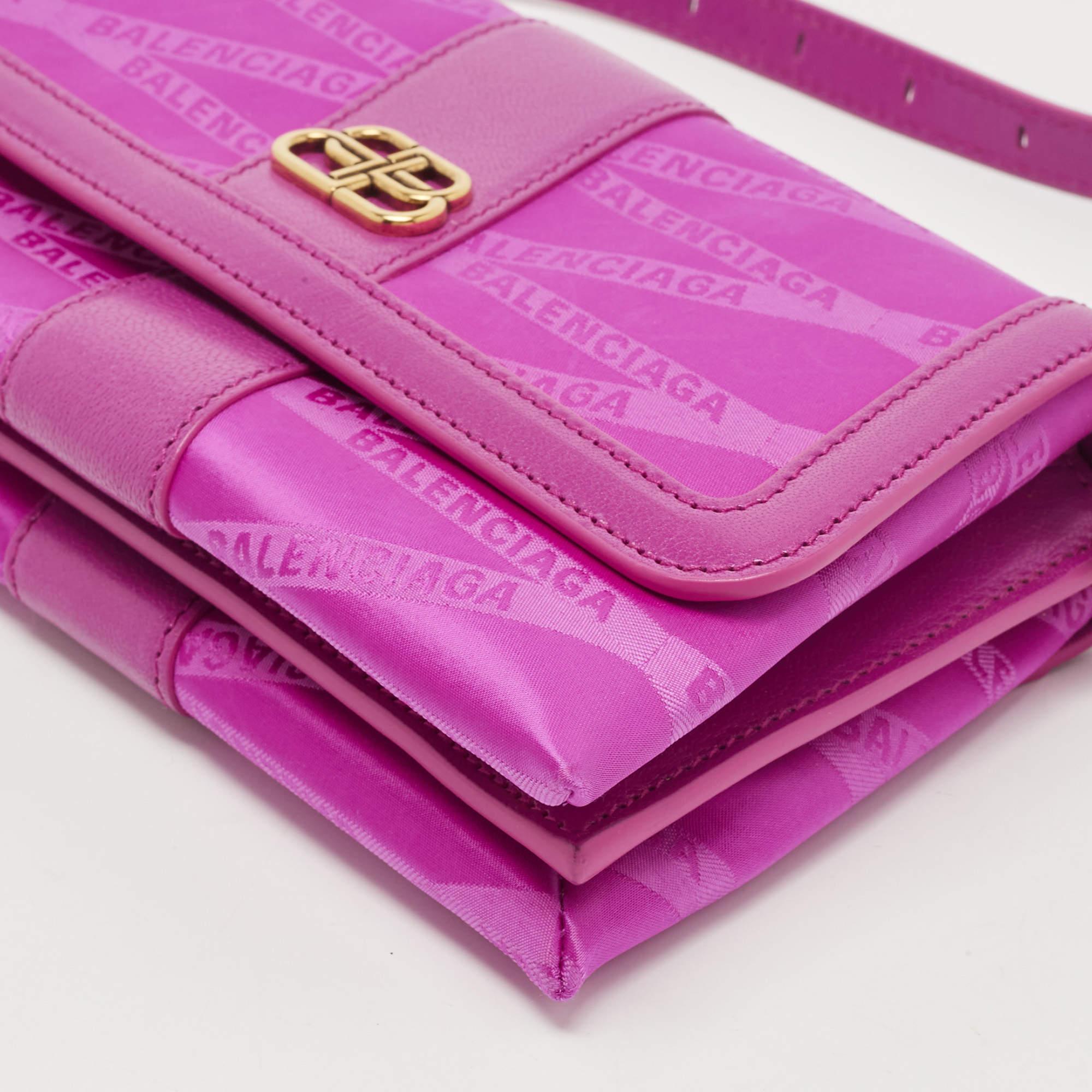 Balenciaga Majenta Jacquard Fabric And Leather Shift S Wallet On Strap 6