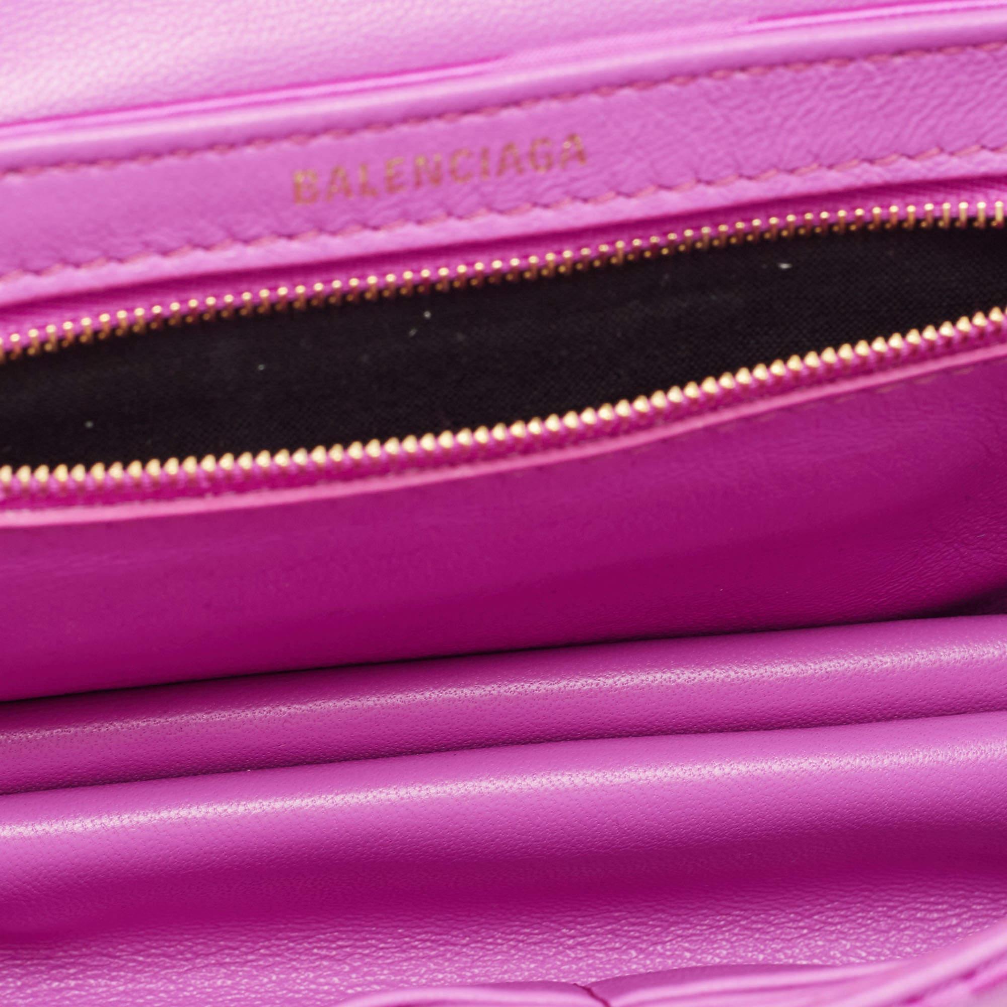 Balenciaga Majenta Jacquard Fabric And Leather Shift S Wallet On Strap 7