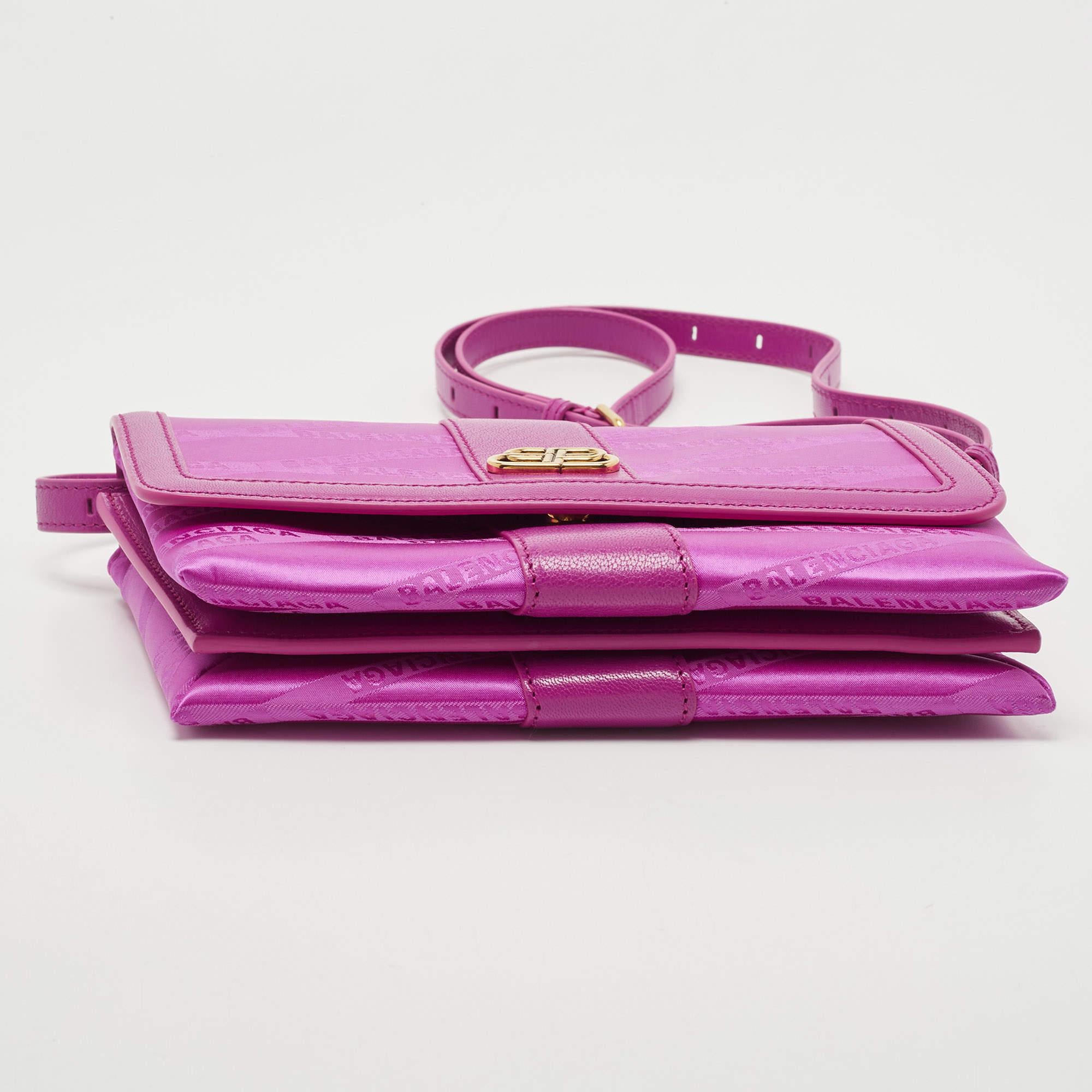 Balenciaga Majenta Jacquard Fabric And Leather Shift S Wallet On Strap 1