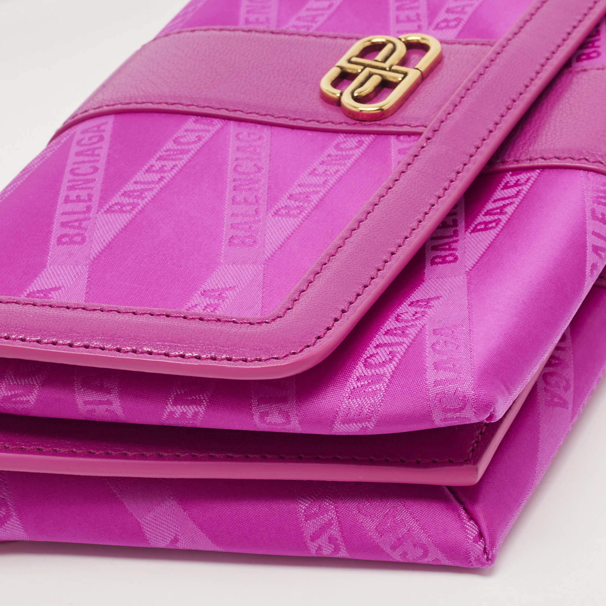 Balenciaga Majenta Jacquard Fabric And Leather Shift S Wallet On Strap 4