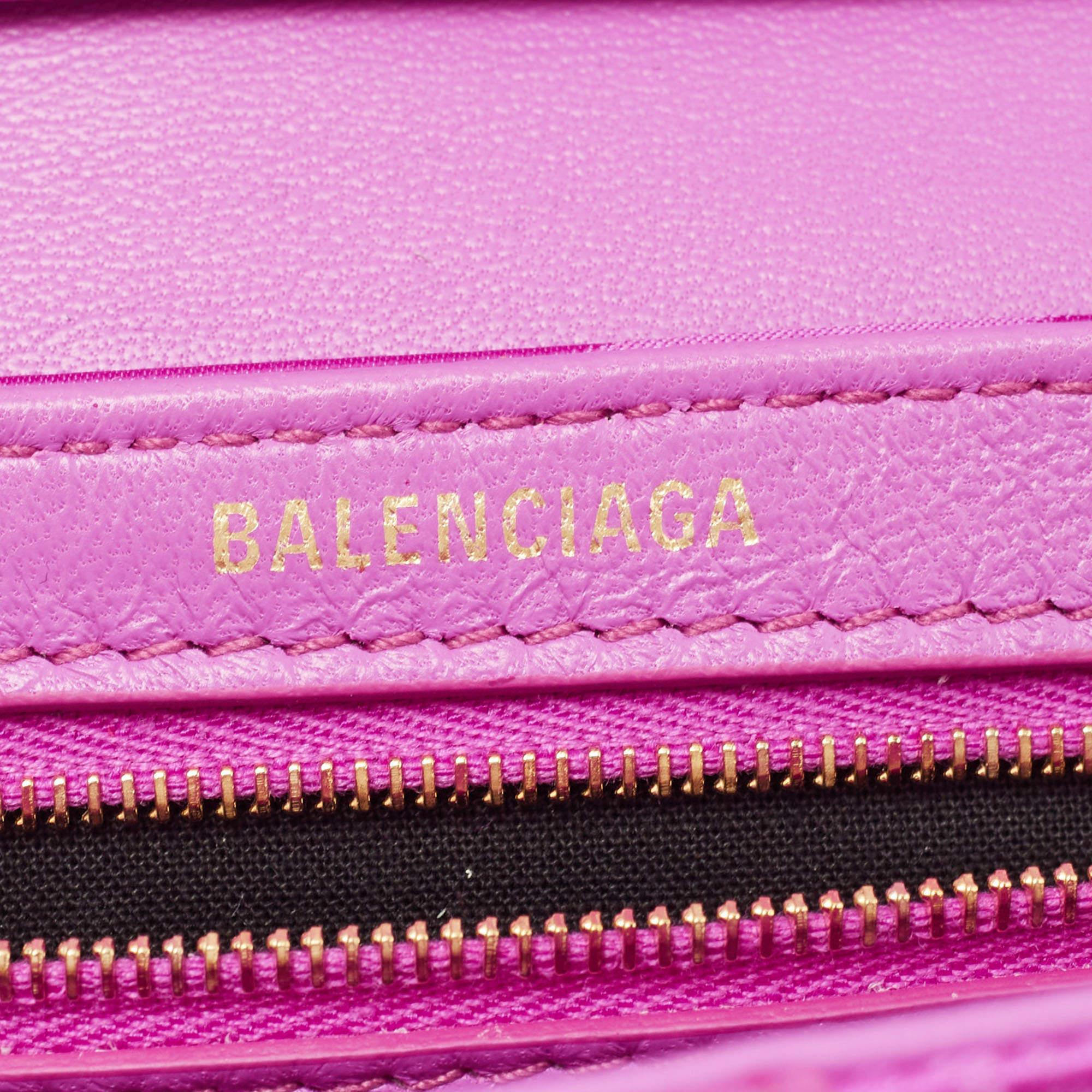Balenciaga Majenta Jacquard Fabric And Leather Shift S Wallet On Strap 5