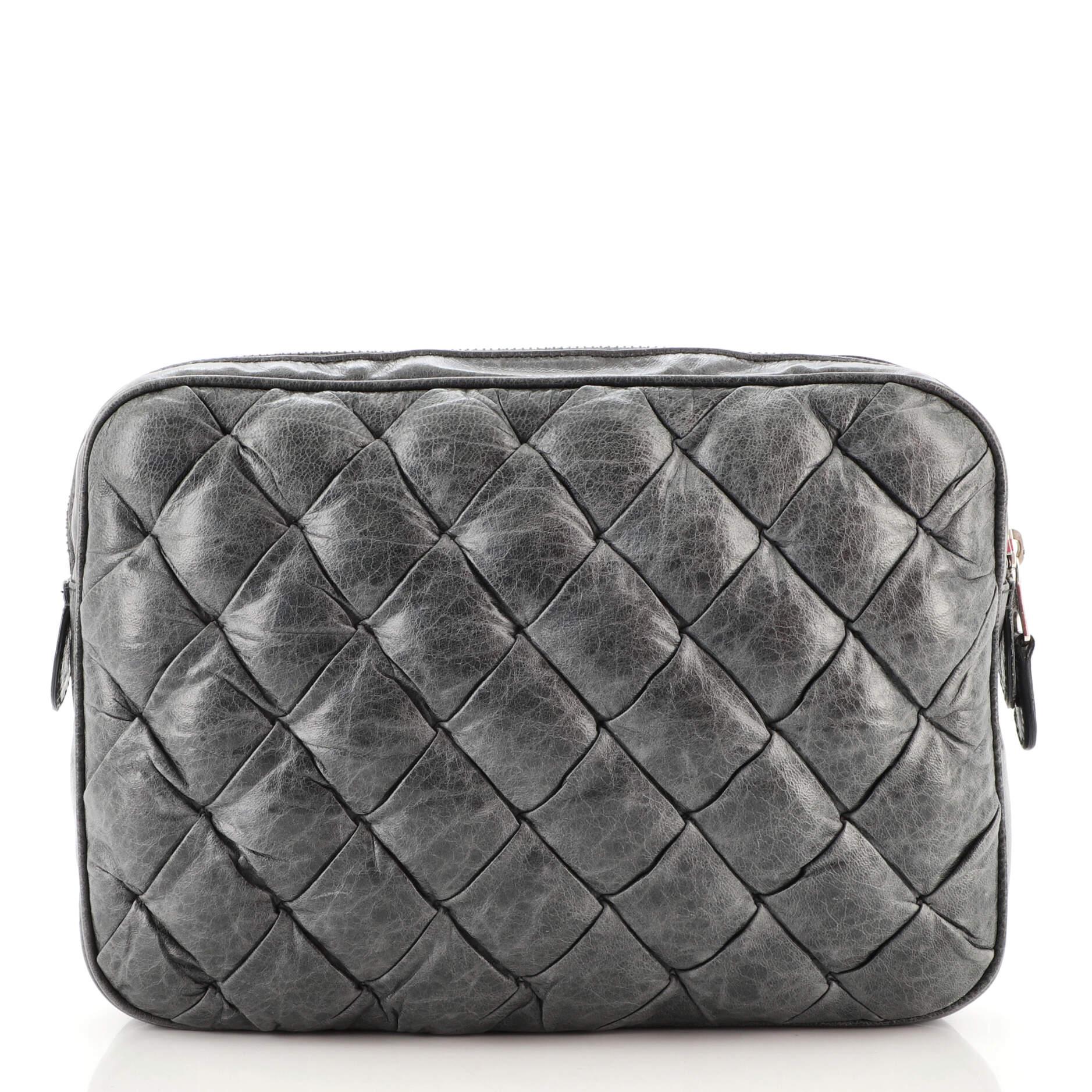 Gray Balenciaga Makeup Clutch Matelasse Leather Large Exterior Material: Leath