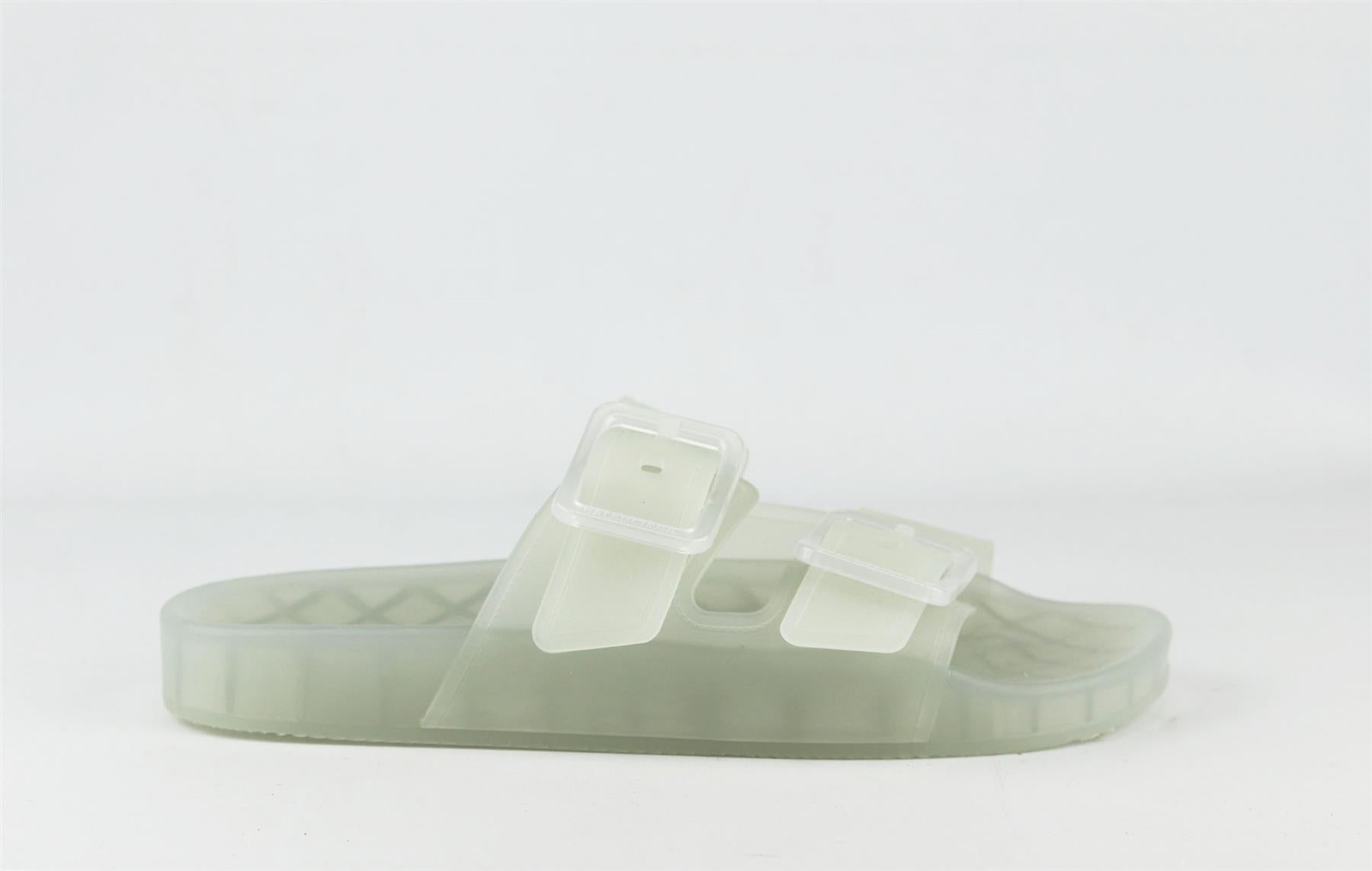 The Balenciaga slides are topped with buckles, they've been made in Italy from translucent rubber and have comfortable molded footbeds and thick soles. Sole measures approximately 15mm/ 0.5 inches. 
Translucent rubber. 
Slip on. 
Does not come with