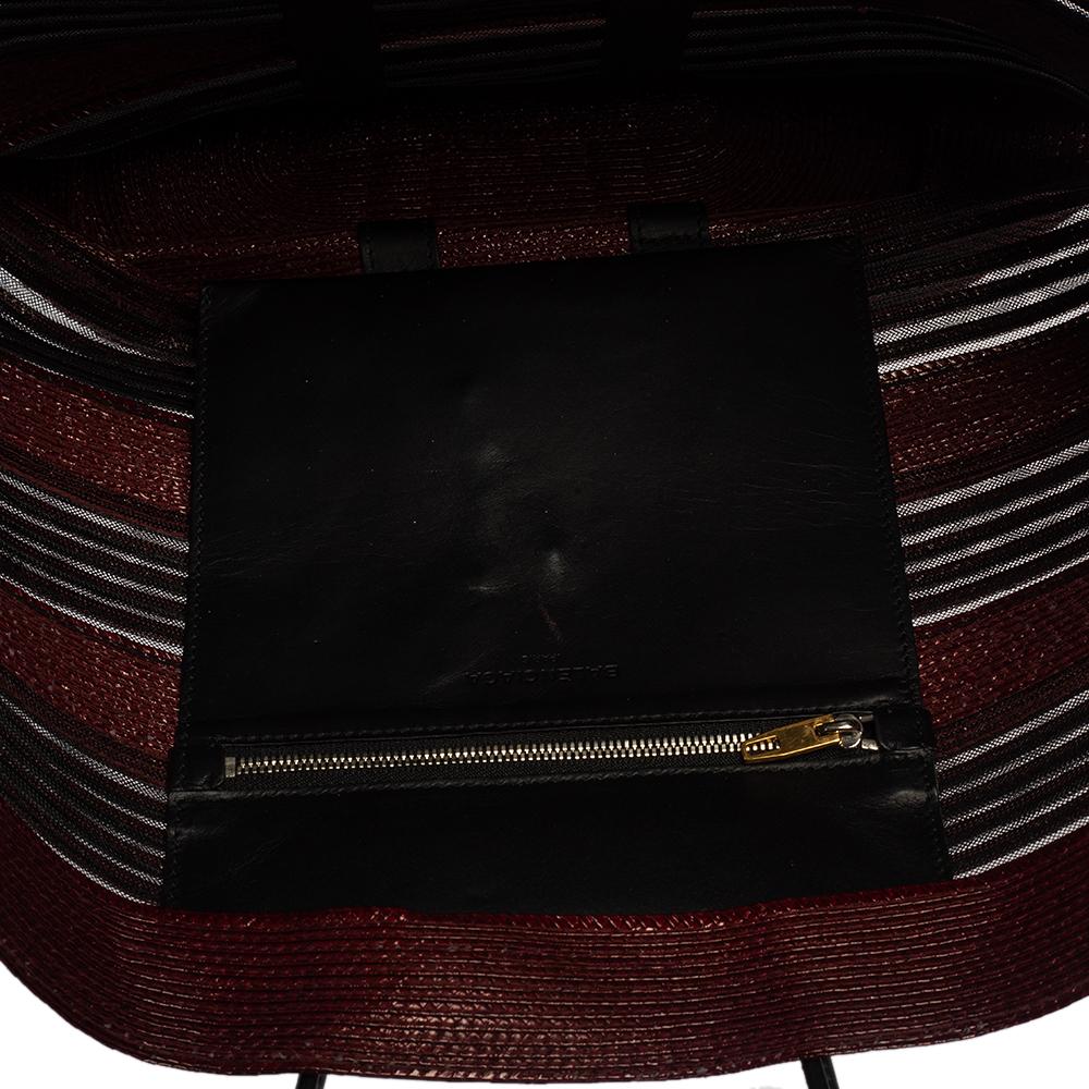 Balenciaga Maroon/Black Raffia Maxi Basket Tote Bag 1