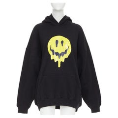 BALENCIAGA Melting Smiley Face Unifit black cotton oversized hoodie sweatshirt