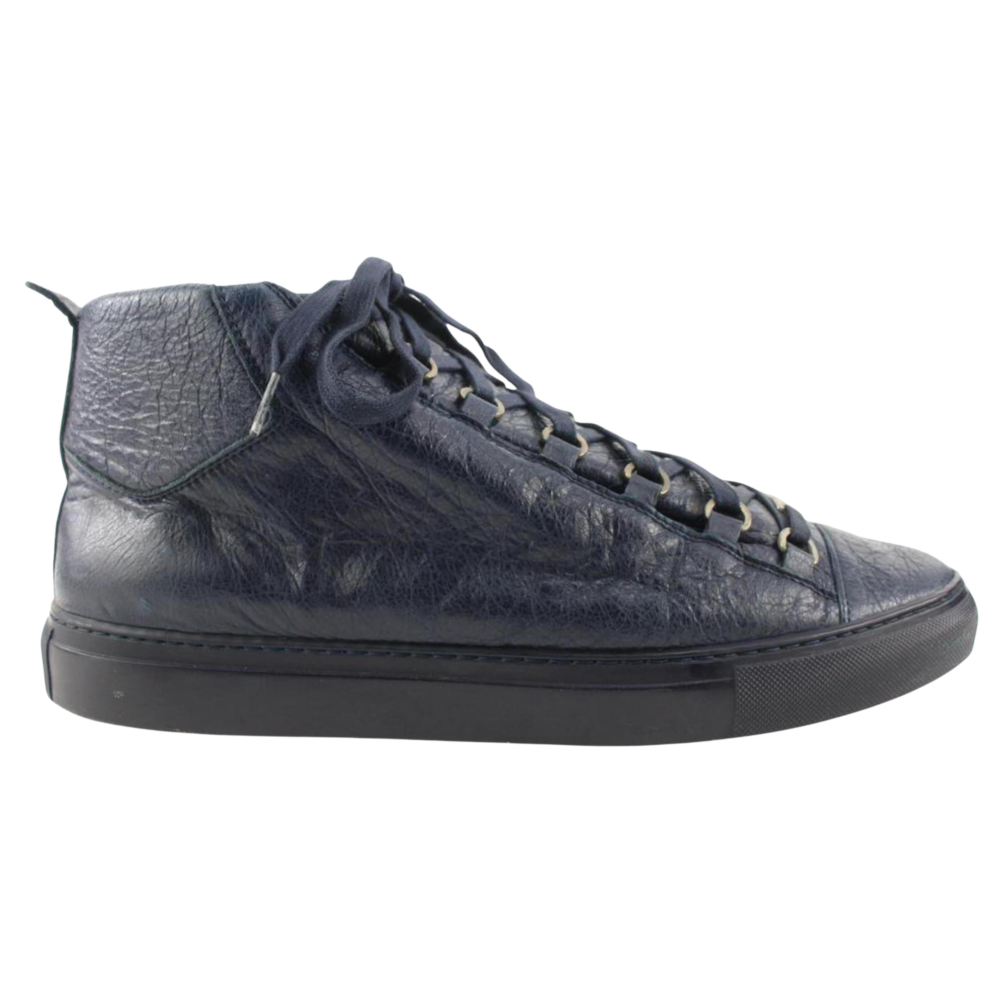 Balenciaga Men's 44 Navy Leather Arena Sneakers 7BA113