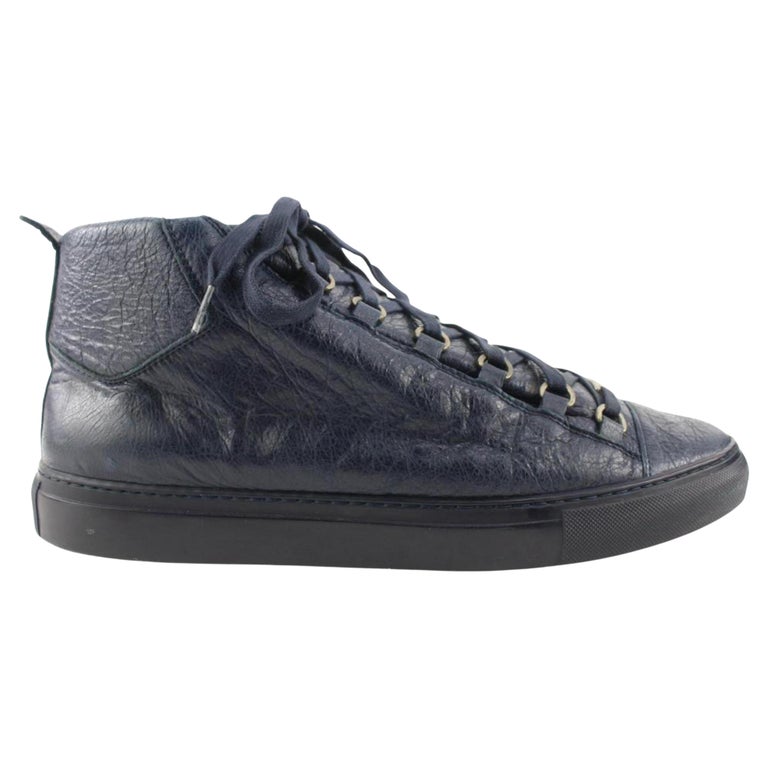 Balenciaga Men's 44 Navy Leather Arena Sneakers 7BA113 For Sale at 1stDibs