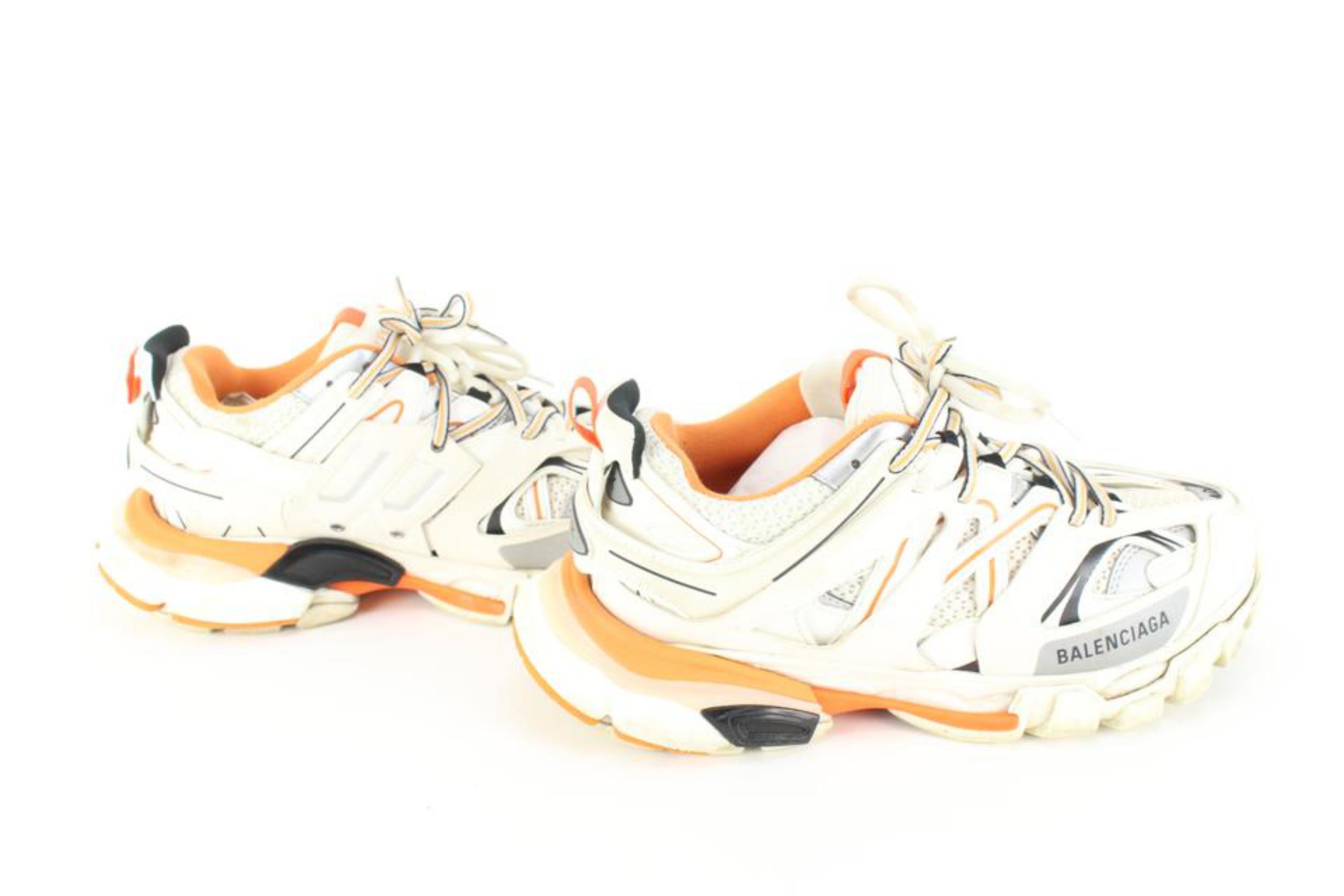 Balenciaga Men's Size 40 Or US 10 White X Orange Trainer Lace Up Sneaker C In Good Condition For Sale In Dix hills, NY